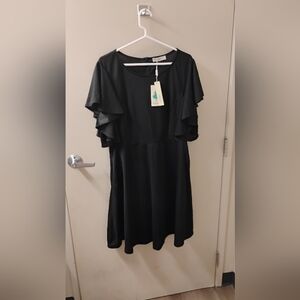 NWT Nemidor Womens Black Ruffle Mini Dress Sz 18 US